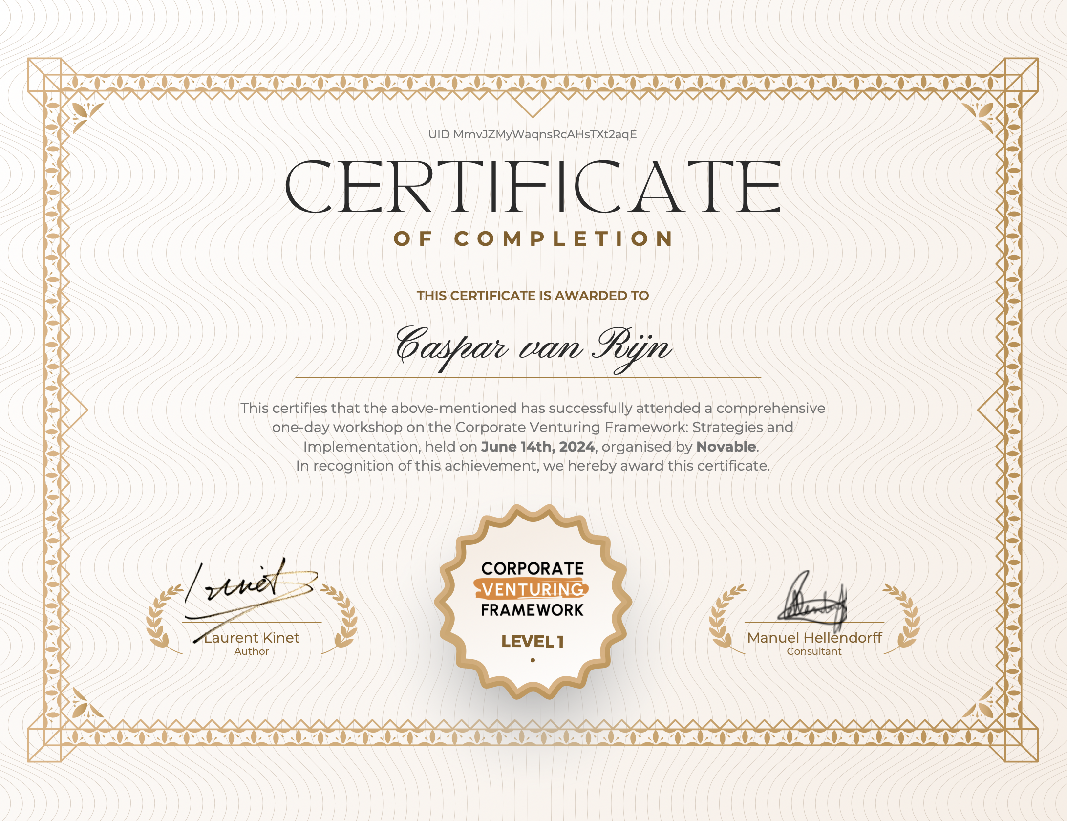 Caspar Van Rijn CVF Workshop Certification