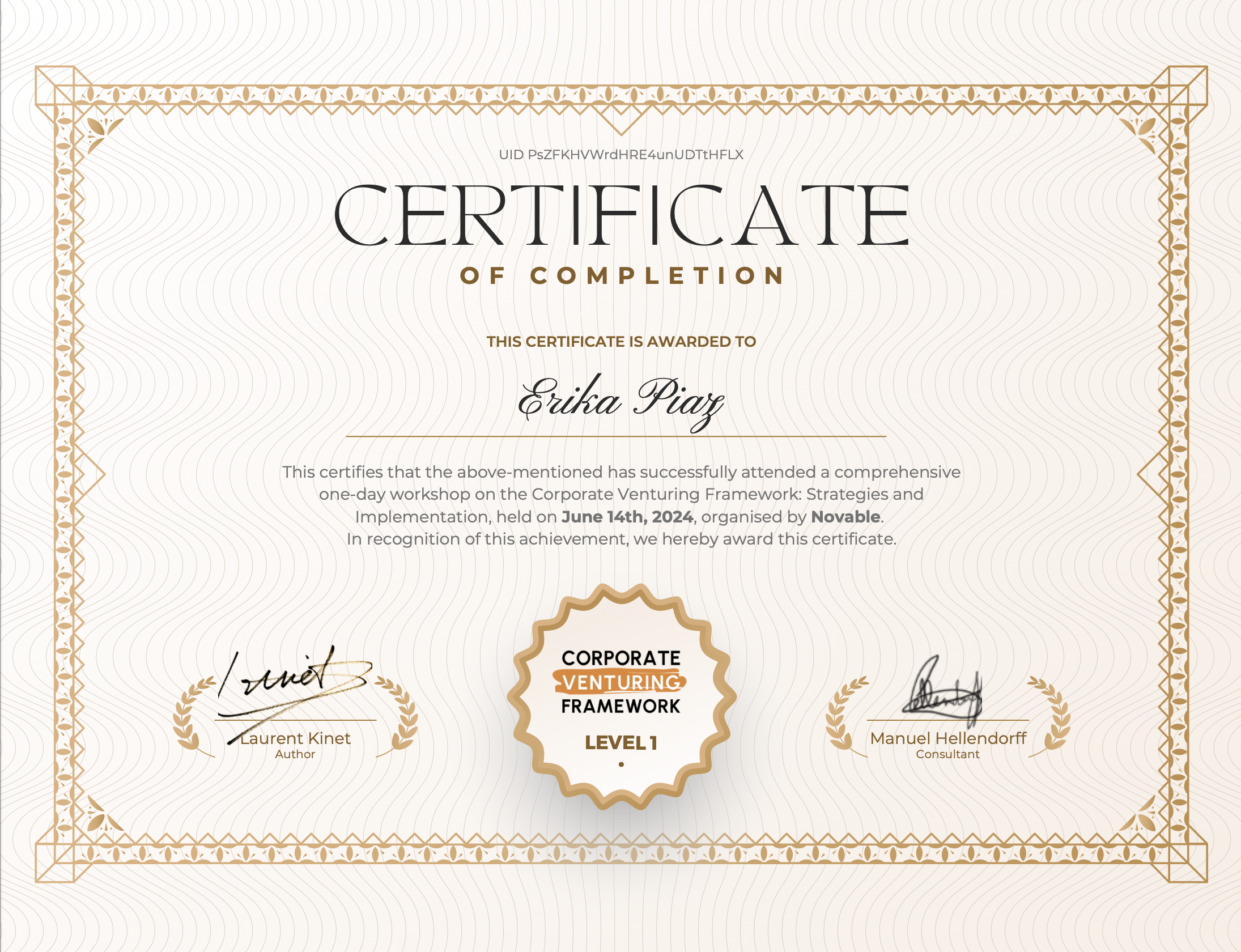 Erika Piaz CVF Workshop Certification