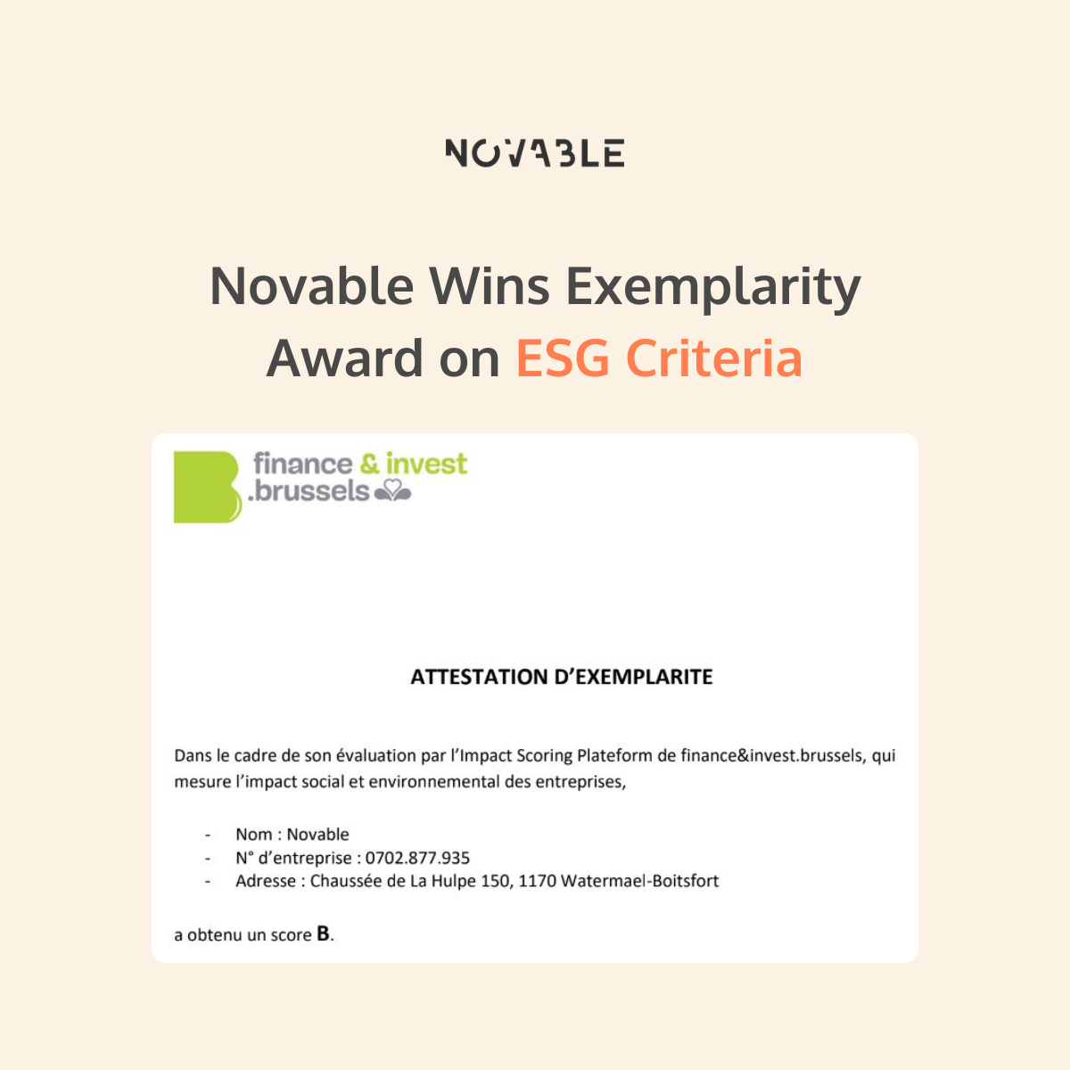 Novable Wins Exemplarity Award on ESG Criteria